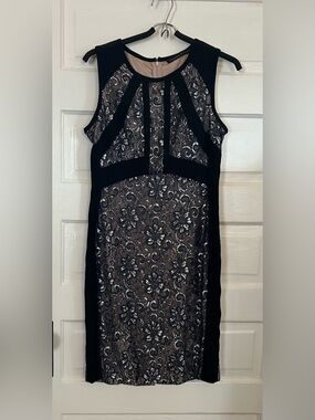 NWOT Ivanka Trump Black and Silver Lace-Overlay Dress